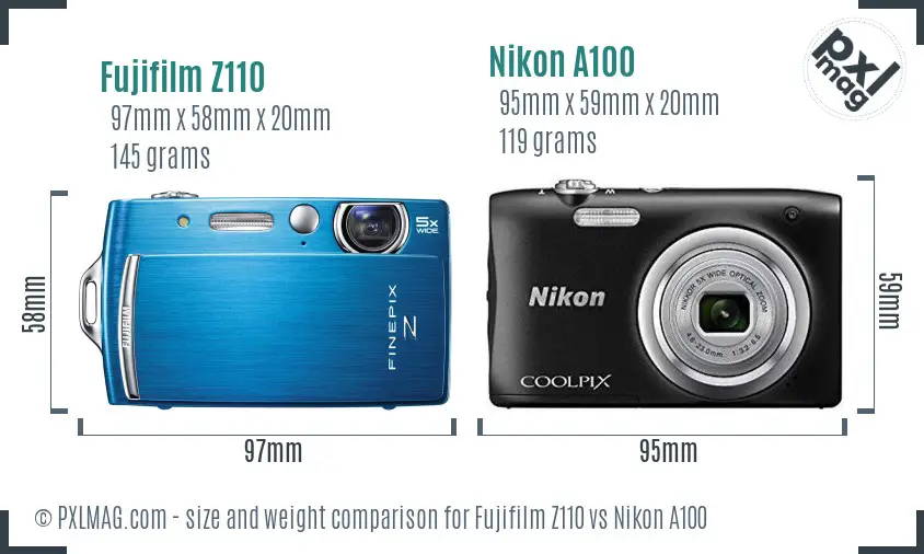 Fujifilm Z110 vs Nikon A100 size comparison