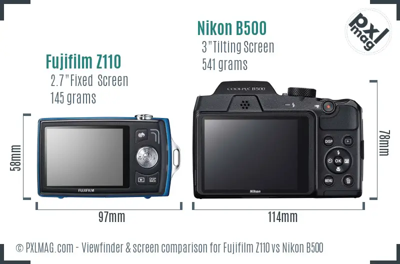 Fujifilm Z110 vs Nikon B500 Screen and Viewfinder comparison