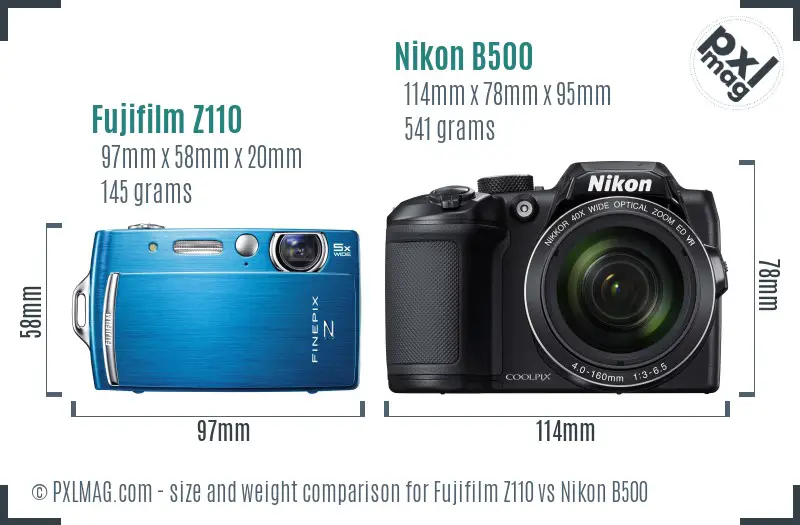 Fujifilm Z110 vs Nikon B500 size comparison