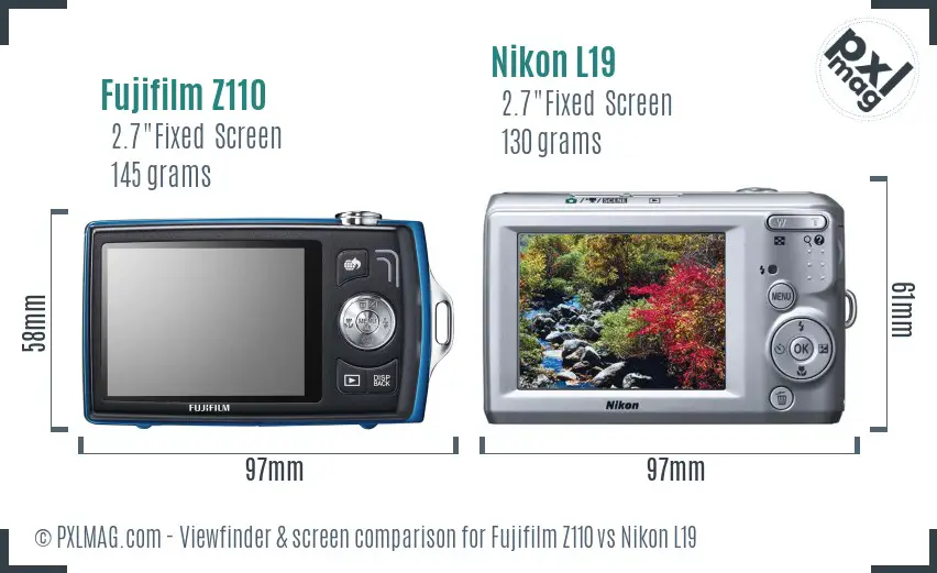 Fujifilm Z110 vs Nikon L19 Screen and Viewfinder comparison