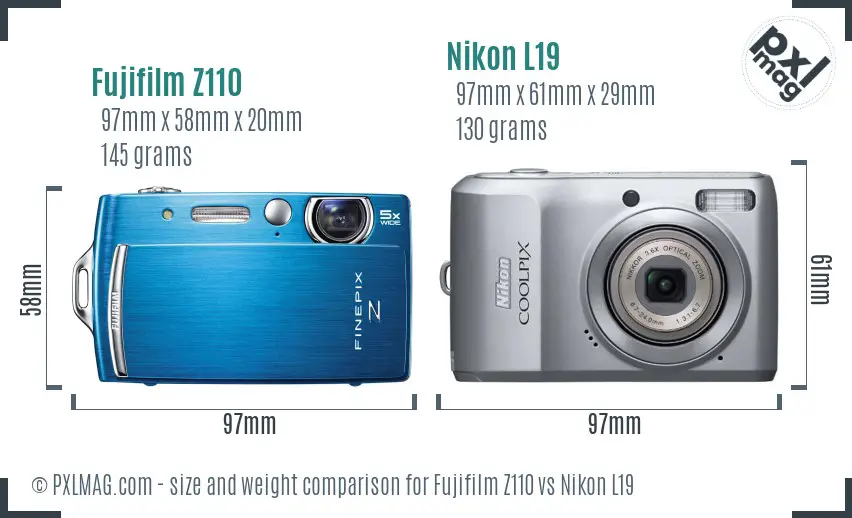 Fujifilm Z110 vs Nikon L19 size comparison