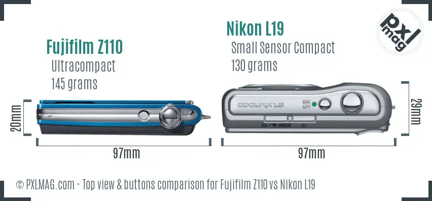 Fujifilm Z110 vs Nikon L19 top view buttons comparison