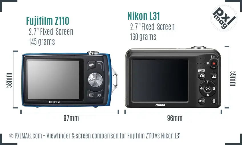 Fujifilm Z110 vs Nikon L31 Screen and Viewfinder comparison