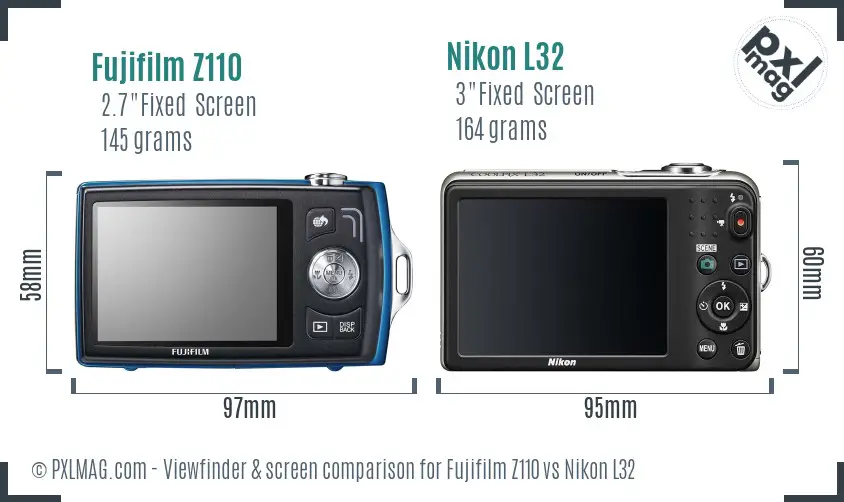 Fujifilm Z110 vs Nikon L32 Screen and Viewfinder comparison