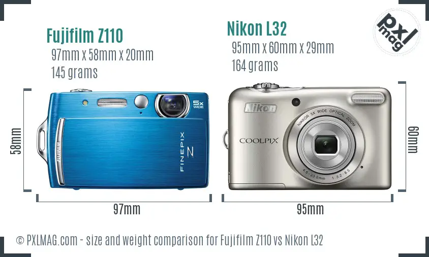 Fujifilm Z110 vs Nikon L32 size comparison