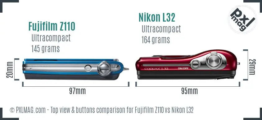Fujifilm Z110 vs Nikon L32 top view buttons comparison