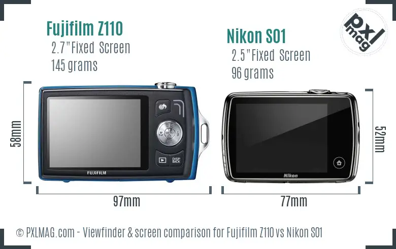Fujifilm Z110 vs Nikon S01 Screen and Viewfinder comparison