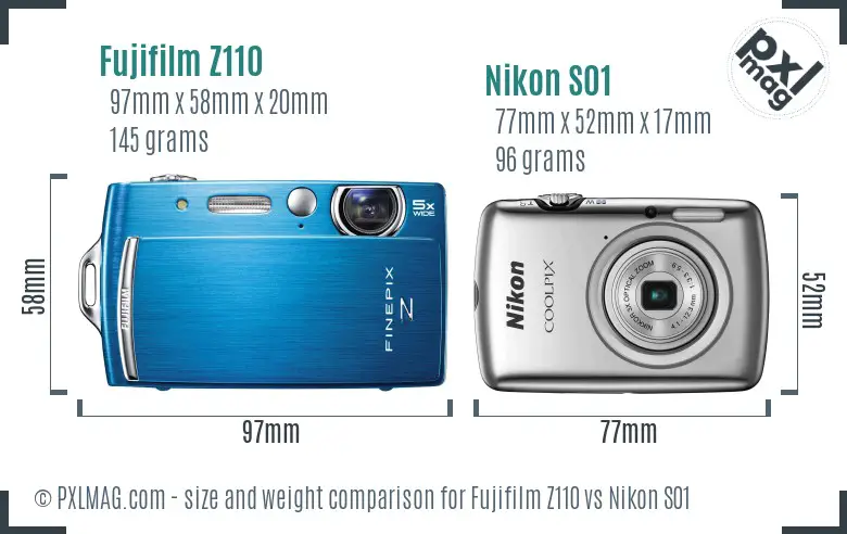 Fujifilm Z110 vs Nikon S01 size comparison