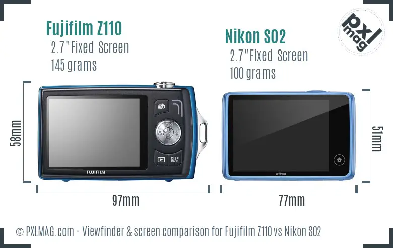 Fujifilm Z110 vs Nikon S02 Screen and Viewfinder comparison
