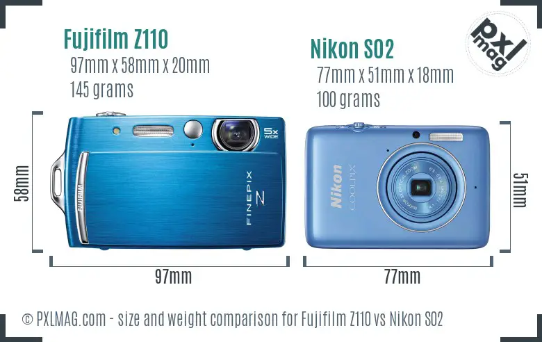 Fujifilm Z110 vs Nikon S02 size comparison