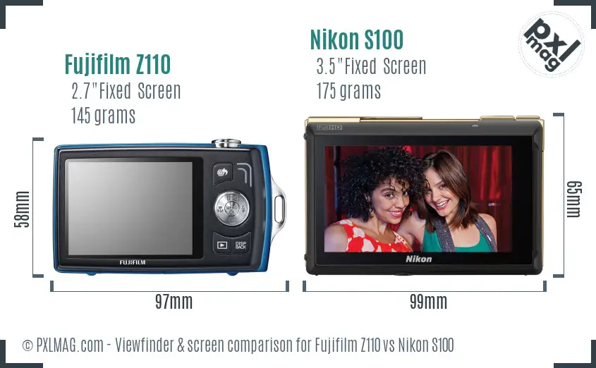 Fujifilm Z110 vs Nikon S100 Screen and Viewfinder comparison