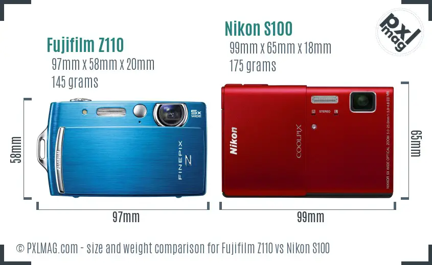 Fujifilm Z110 vs Nikon S100 size comparison
