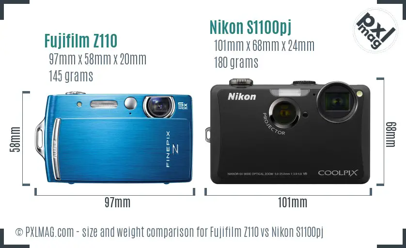 Fujifilm Z110 vs Nikon S1100pj size comparison