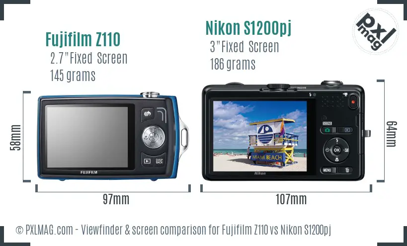 Fujifilm Z110 vs Nikon S1200pj Screen and Viewfinder comparison