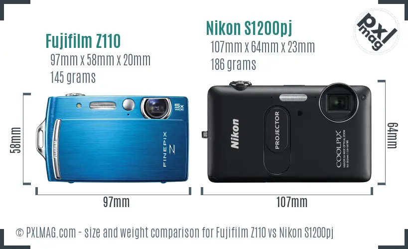 Fujifilm Z110 vs Nikon S1200pj size comparison