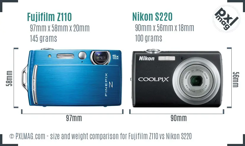 Fujifilm Z110 vs Nikon S220 size comparison