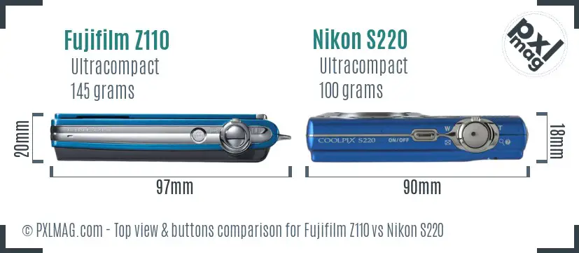 Fujifilm Z110 vs Nikon S220 top view buttons comparison