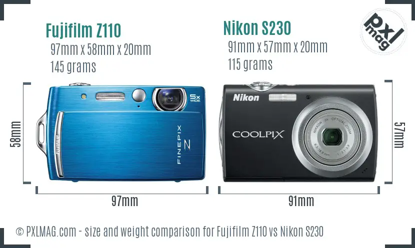 Fujifilm Z110 vs Nikon S230 size comparison