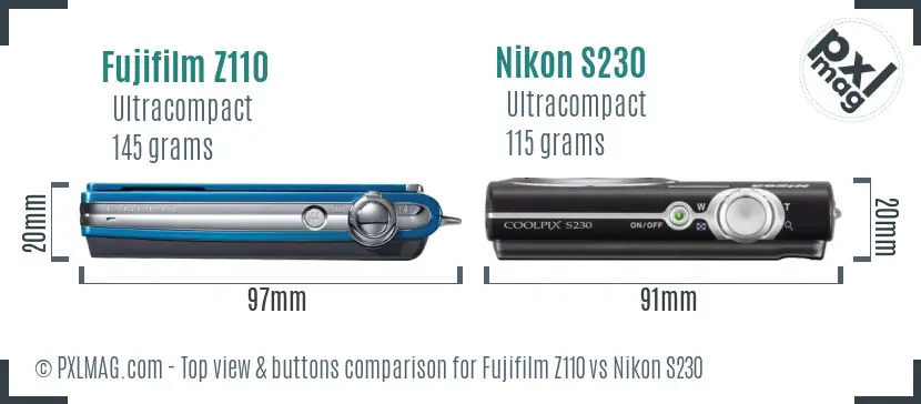 Fujifilm Z110 vs Nikon S230 top view buttons comparison