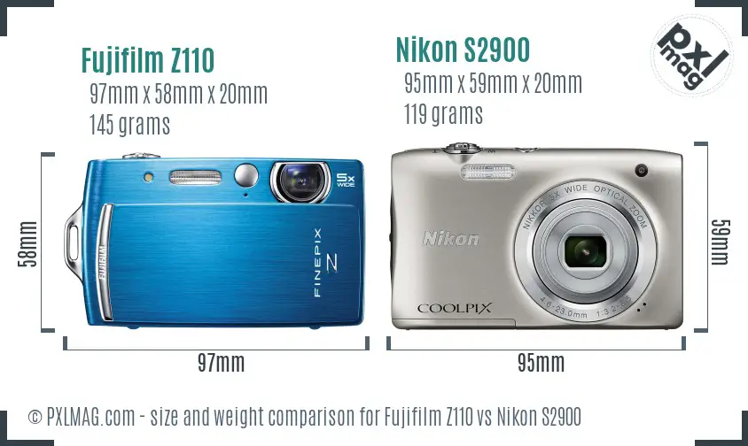 Fujifilm Z110 vs Nikon S2900 size comparison