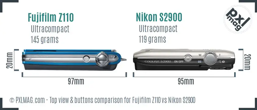 Fujifilm Z110 vs Nikon S2900 top view buttons comparison