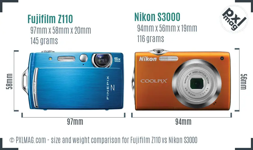 Fujifilm Z110 vs Nikon S3000 size comparison