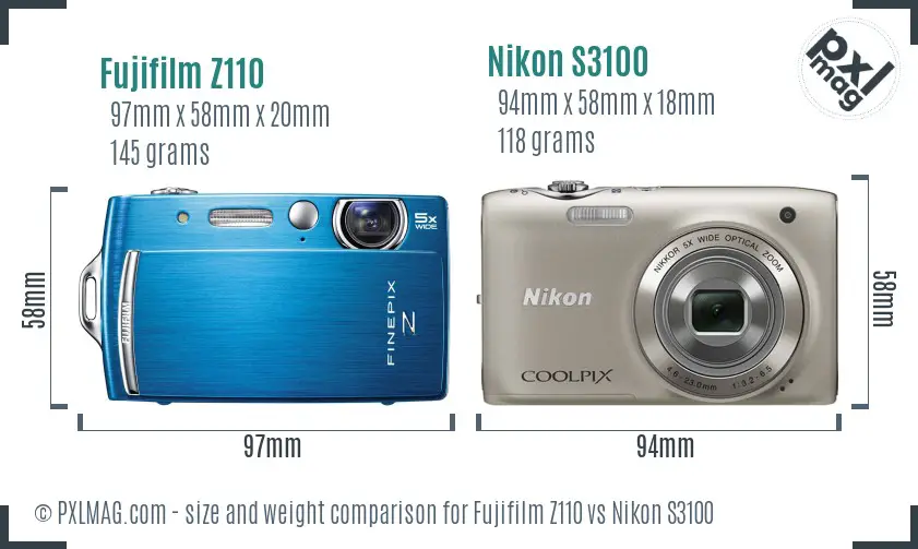 Fujifilm Z110 vs Nikon S3100 size comparison