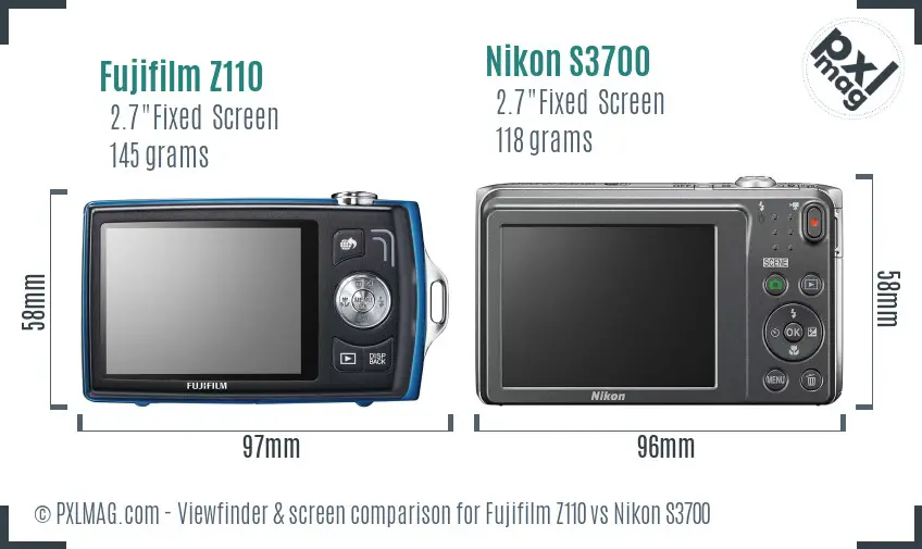 Fujifilm Z110 vs Nikon S3700 Screen and Viewfinder comparison