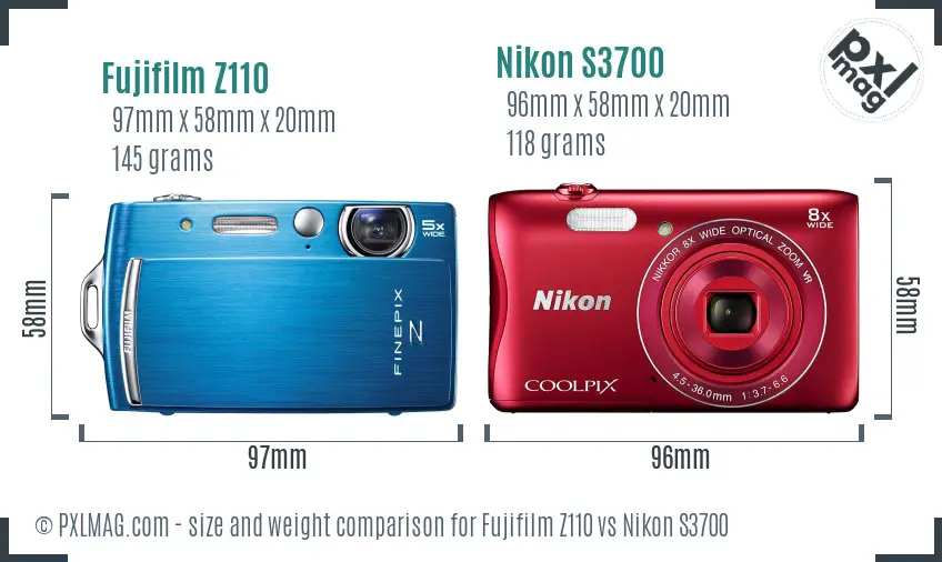 Fujifilm Z110 vs Nikon S3700 size comparison
