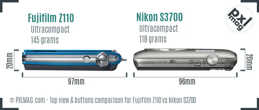 Fujifilm Z110 vs Nikon S3700 top view buttons comparison