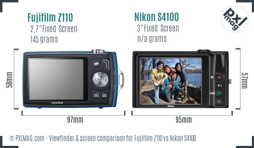 Fujifilm Z110 vs Nikon S4100 Screen and Viewfinder comparison
