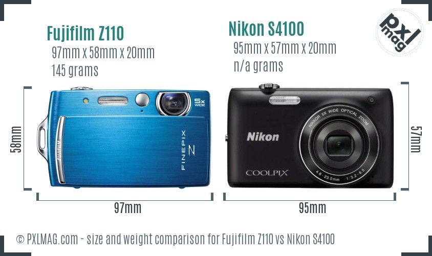 Fujifilm Z110 vs Nikon S4100 size comparison