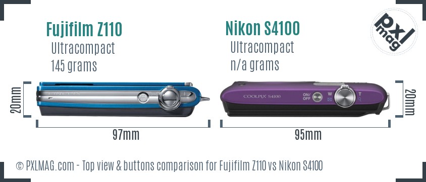 Fujifilm Z110 vs Nikon S4100 top view buttons comparison