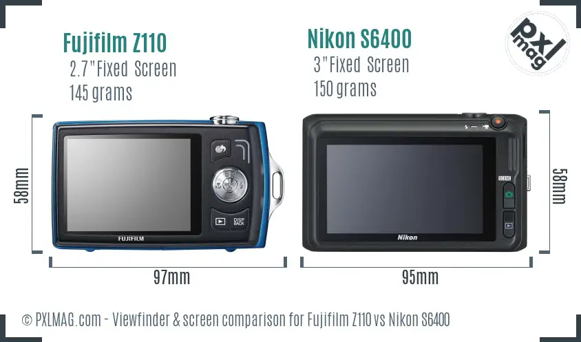Fujifilm Z110 vs Nikon S6400 Screen and Viewfinder comparison