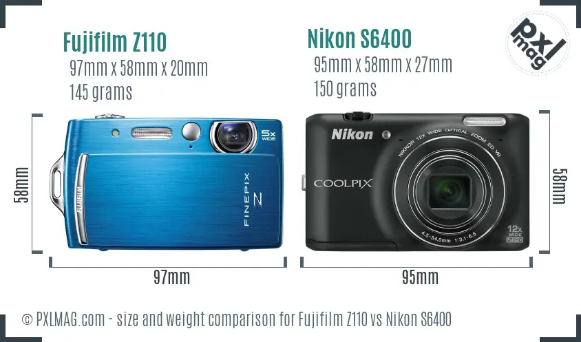 Fujifilm Z110 vs Nikon S6400 size comparison
