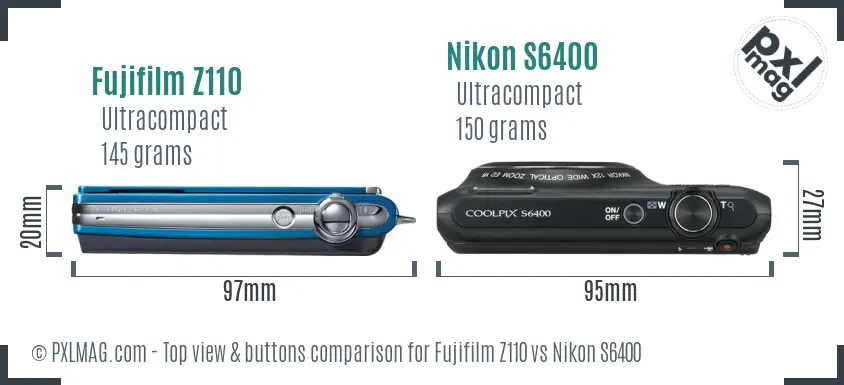 Fujifilm Z110 vs Nikon S6400 top view buttons comparison