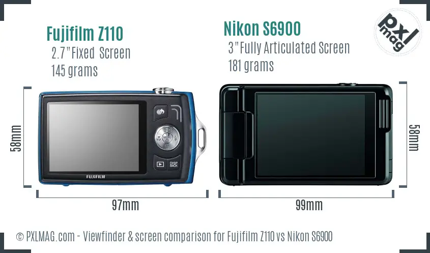 Fujifilm Z110 vs Nikon S6900 Screen and Viewfinder comparison