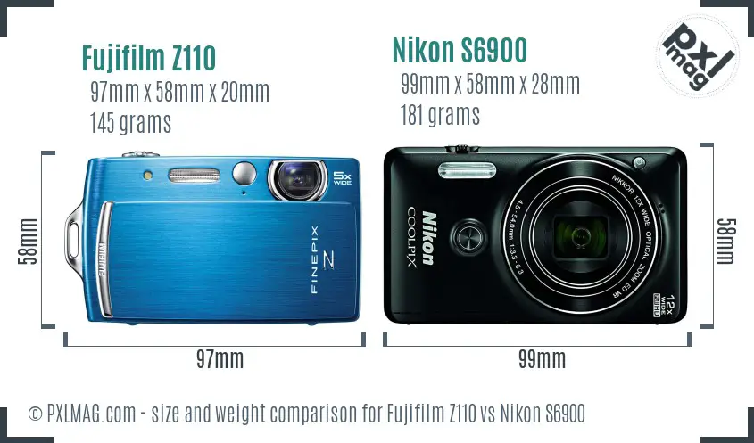 Fujifilm Z110 vs Nikon S6900 size comparison