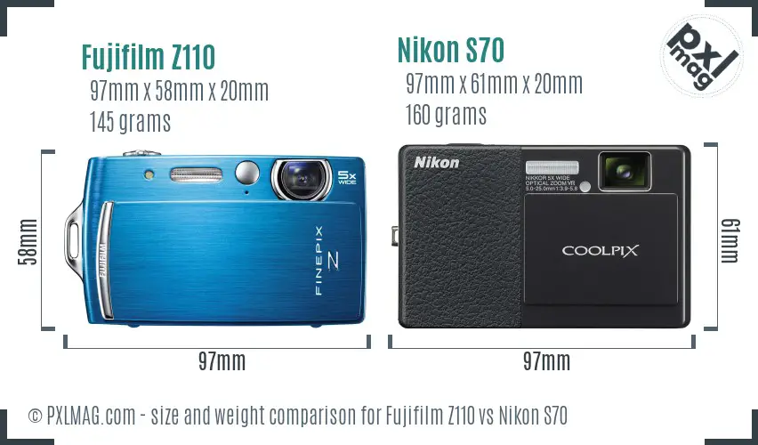 Fujifilm Z110 vs Nikon S70 size comparison