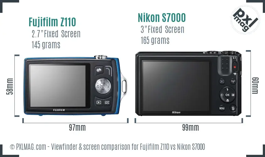 Fujifilm Z110 vs Nikon S7000 Screen and Viewfinder comparison
