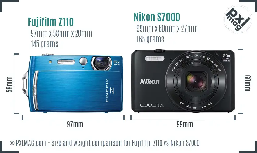 Fujifilm Z110 vs Nikon S7000 size comparison