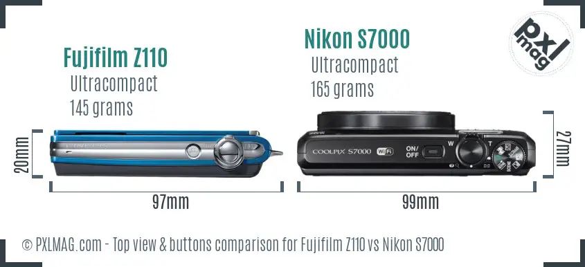 Fujifilm Z110 vs Nikon S7000 top view buttons comparison