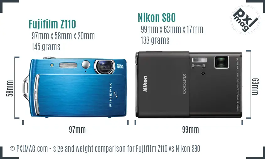 Fujifilm Z110 vs Nikon S80 size comparison