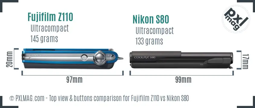 Fujifilm Z110 vs Nikon S80 top view buttons comparison