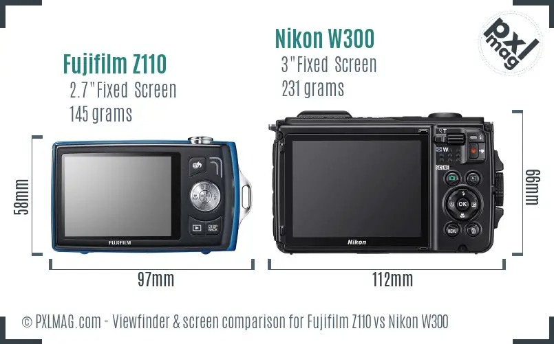 Fujifilm Z110 vs Nikon W300 Screen and Viewfinder comparison