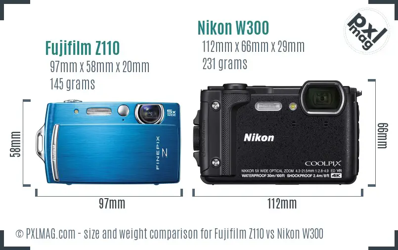 Fujifilm Z110 vs Nikon W300 size comparison