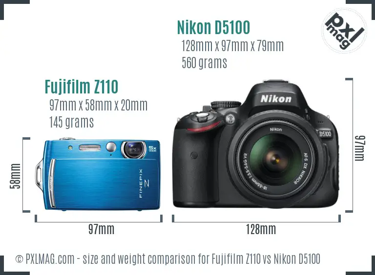 Fujifilm Z110 vs Nikon D5100 size comparison