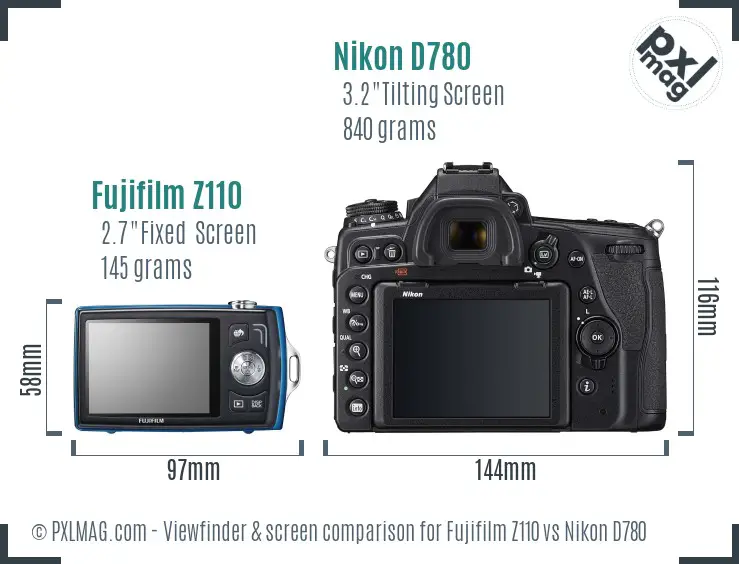 Fujifilm Z110 vs Nikon D780 Screen and Viewfinder comparison
