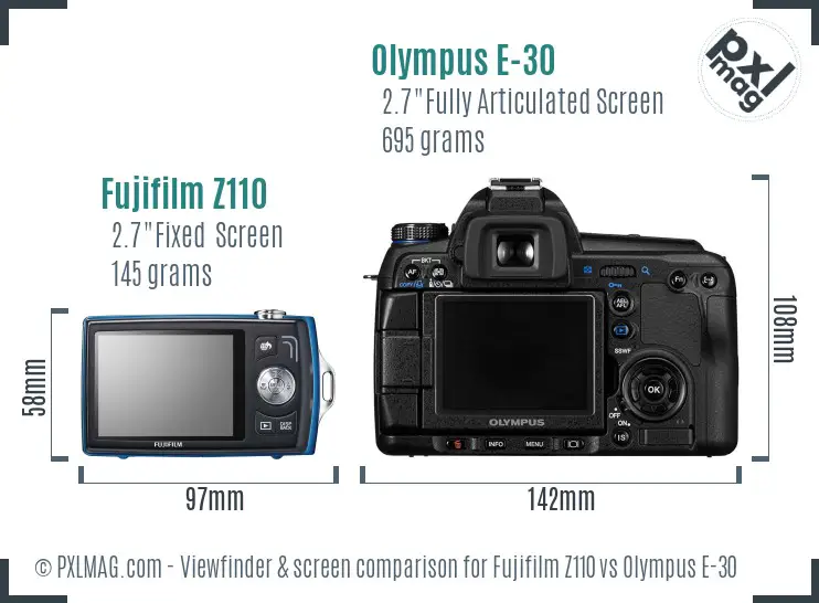 Fujifilm Z110 vs Olympus E-30 Screen and Viewfinder comparison