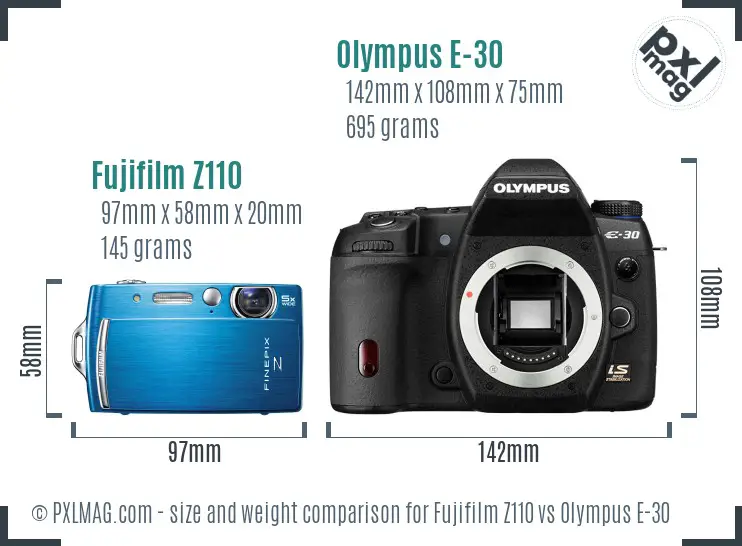Fujifilm Z110 vs Olympus E-30 size comparison